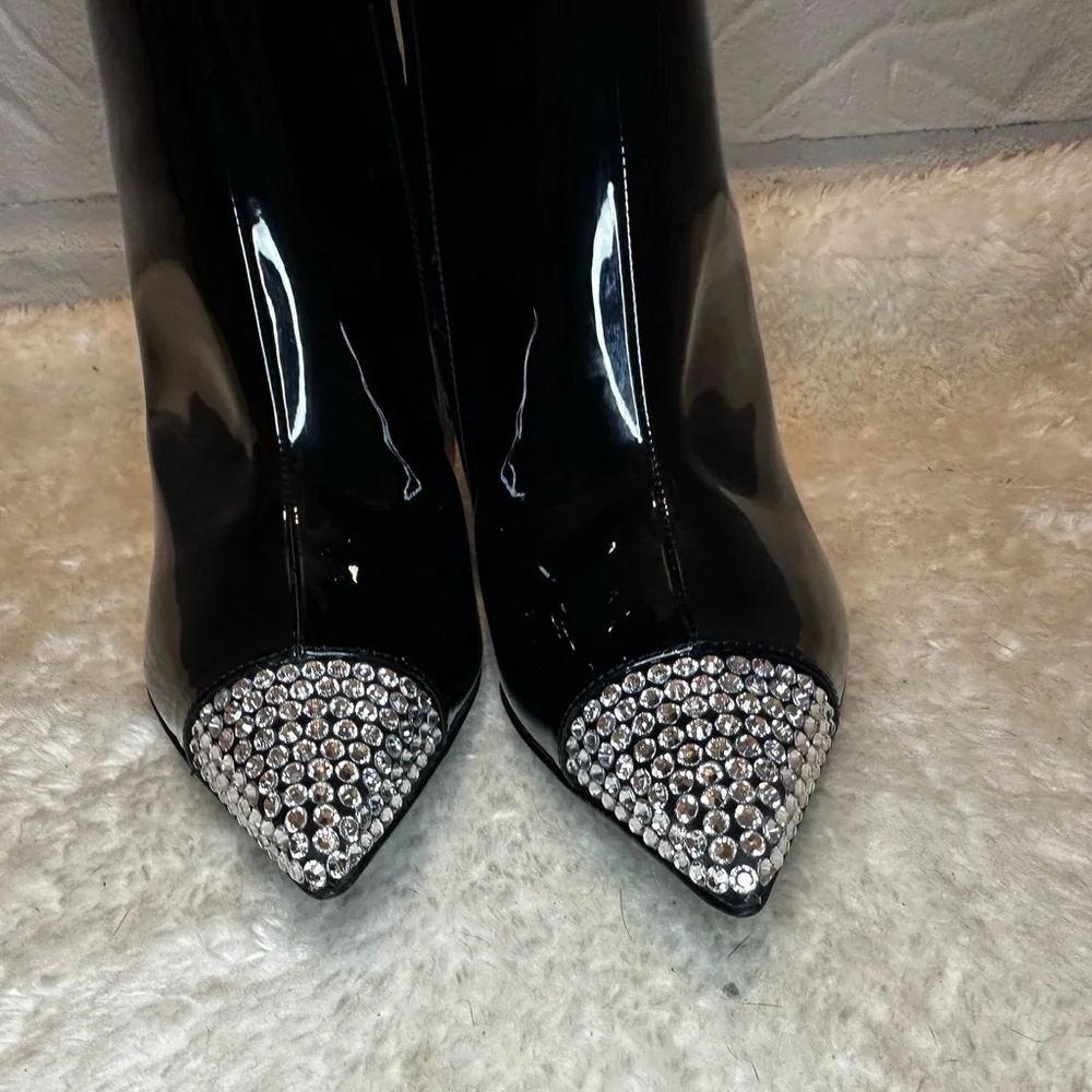 New Dolce & Gabbana Patent Leather Crystal Toe Booties Size 36.5